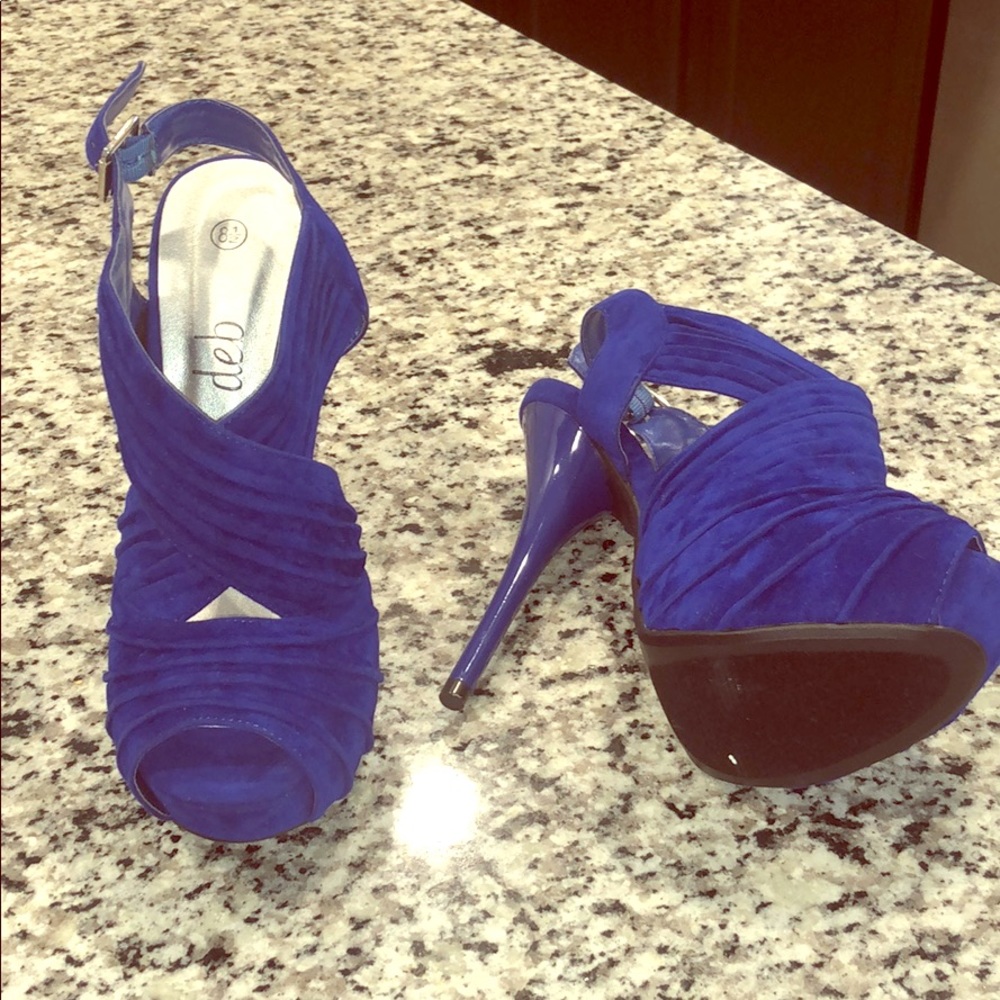 Blue suede heels